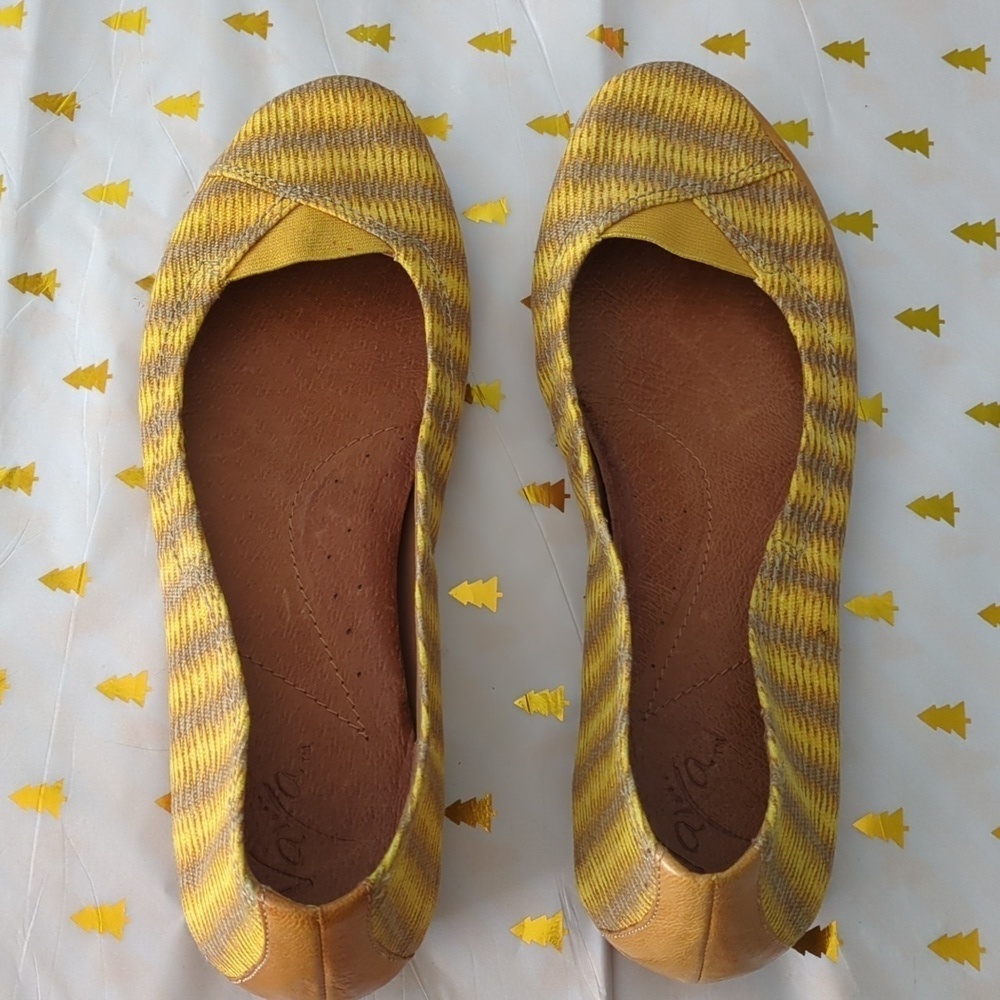 Naya River Ballet Boho Marigold Yellow Leather Fabric Mix Women's Flats Sz 10 - Picture 1 of 6